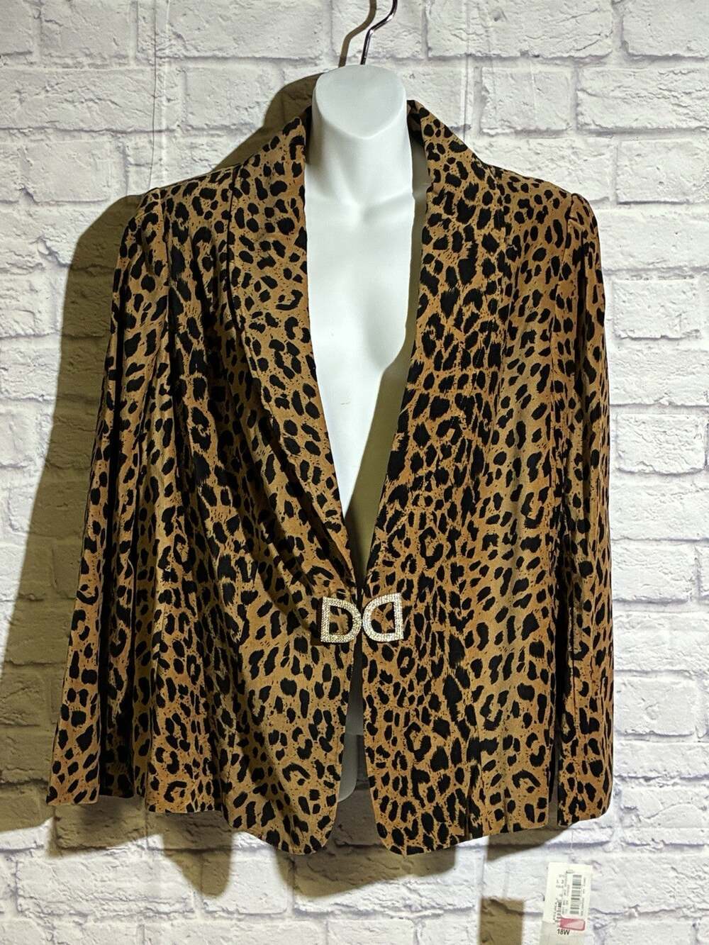 Vintage Nygard Leopard Print Jacket Womens 18W Rhinestone Velvet Feel Blazer
